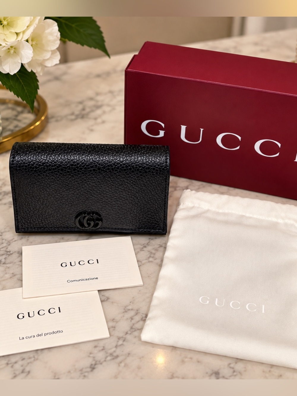 NWOT Gucci GG Marmont Black-on-Black Wallet Full Set + COA